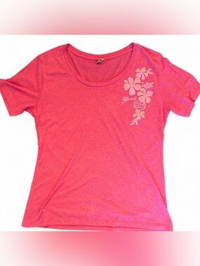 Women’s Hawaiian Pink Scoop Neck Short Sleeve Tee with Floral Print